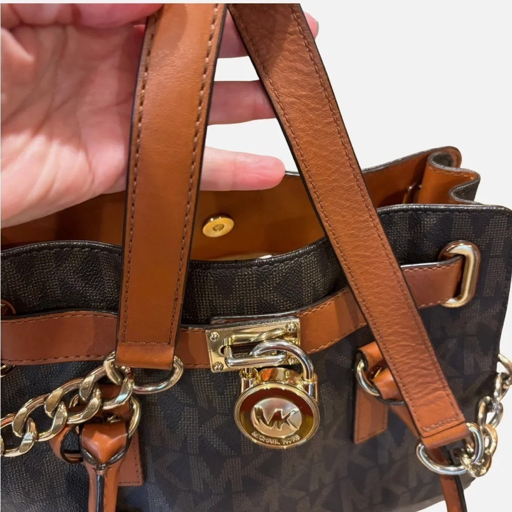Michael Kors Hamilton Monogram Logo Leather Satchel Tote
